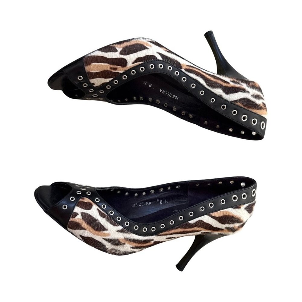 Donald J. Pliner faux animal print open toe pumps size 8